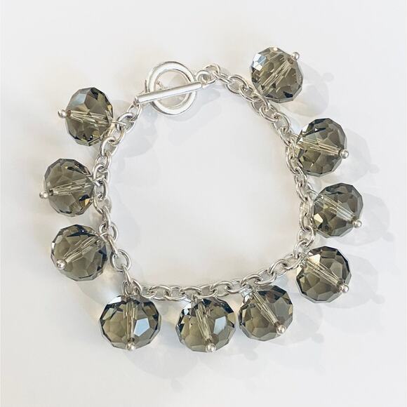 Gray Glass Beads Silver Toggle Bracelet - Picture 1 of 1